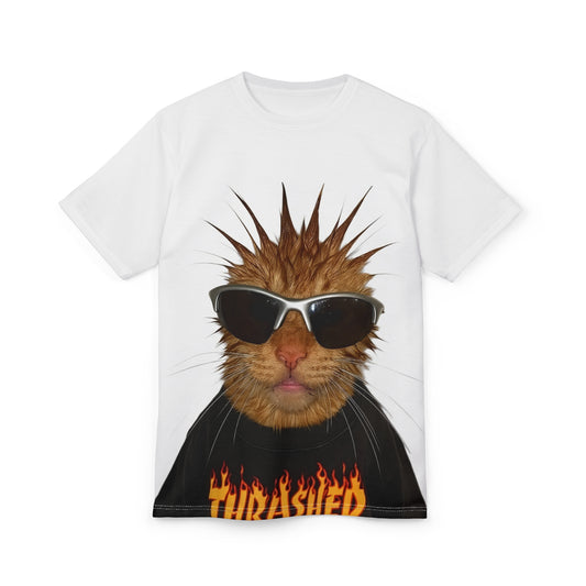 Thrashed Punk Cat Tee — Spiky Sunglasses Graphic T-Shirt