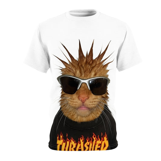 Thrashed Punk Cat Tee — Spiky Sunglasses Graphic T-Shirt