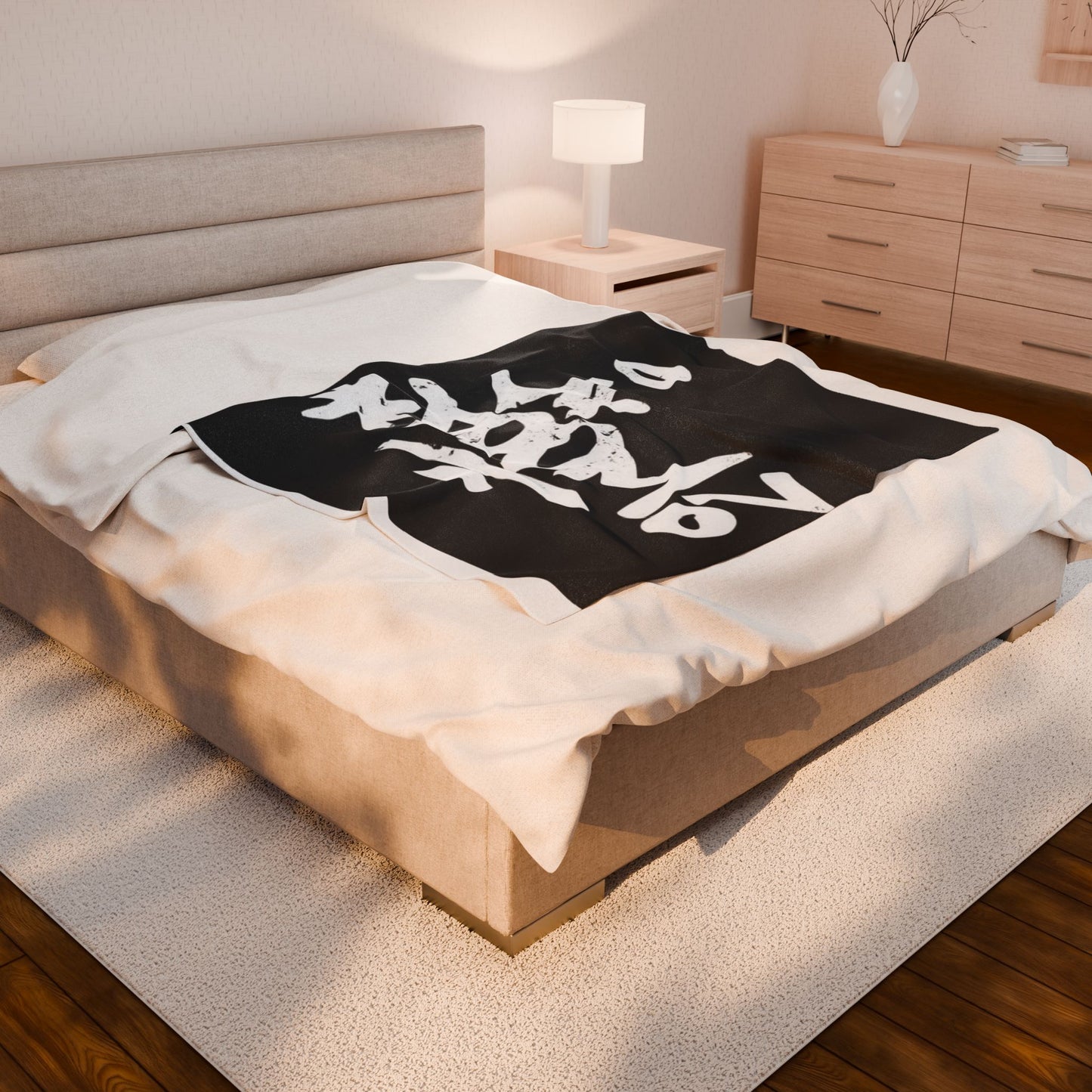 Velveteen Throw Blanket — Bold Graffiti "MF Doom" Design, Soft Plush Black & White Cozy Accent